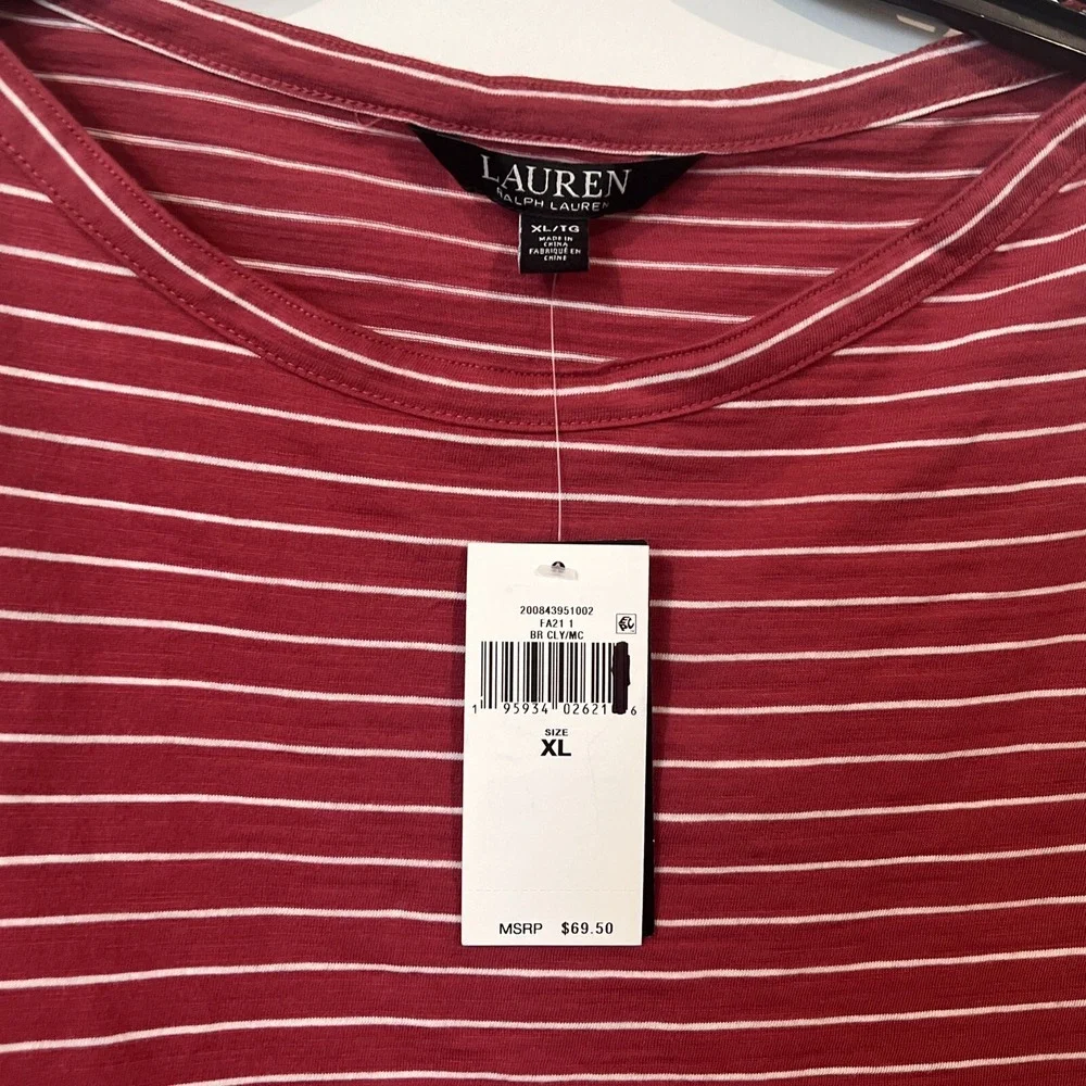 Black Label Polo Ralph Lauren Womens Sz XL Red Striped Short Sleeve